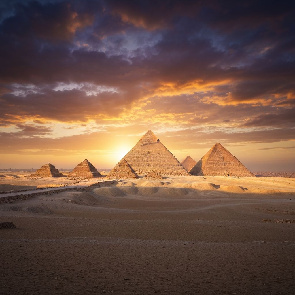 Egyptian pyramids at golden hour